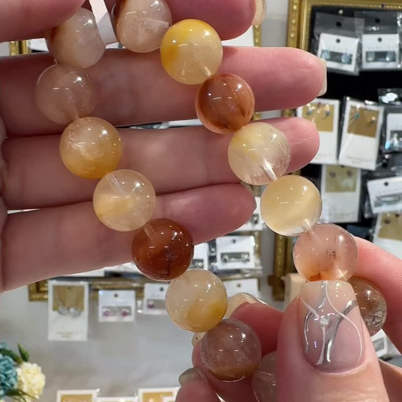 天然木質係暖色調兔毛水晶13mm50.8g護身符淨化招財旺事業 - 手鍊/手環 - 水晶 多色