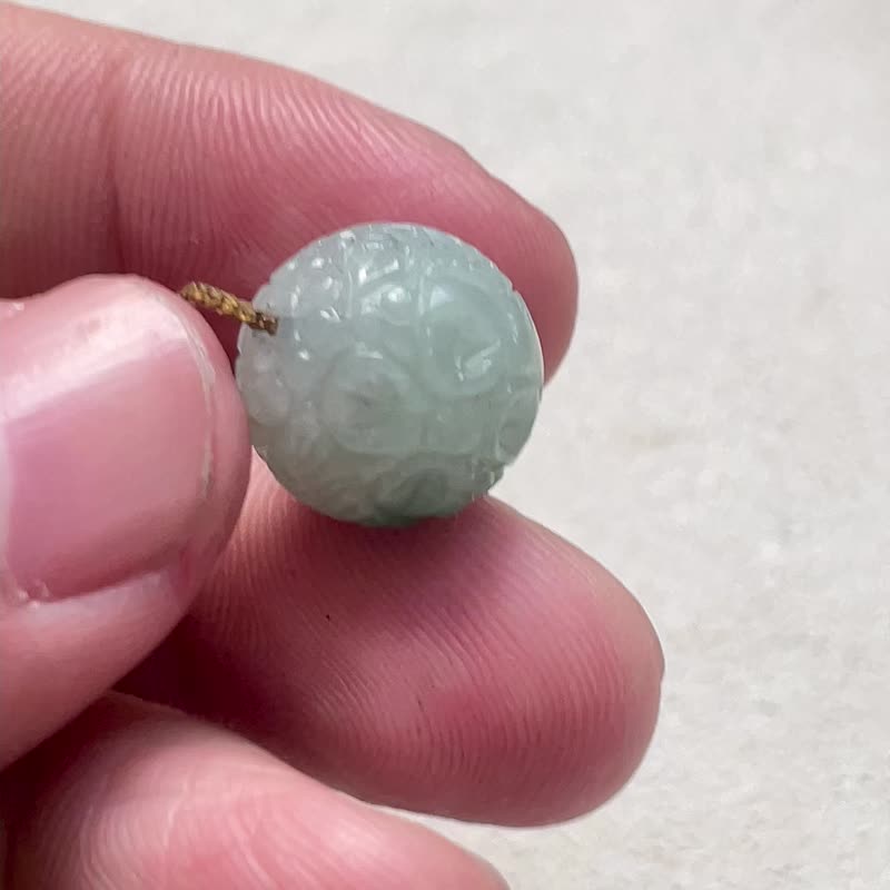 冰糯綠翡翠雕花路路通 | 天然緬甸玉翡翠A貨 - 項鍊 - 玉石 綠色