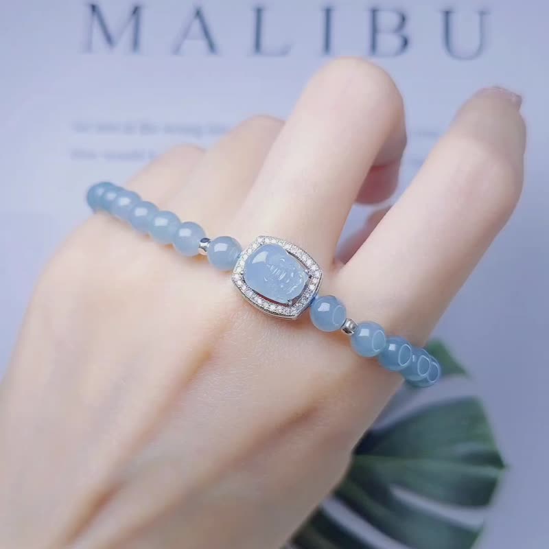 |Lucky beast|Myanmar A-quality jadeite ice blue purple Pixiu sterling silver ice blue purple beads bracelet - สร้อยข้อมือ - หยก 