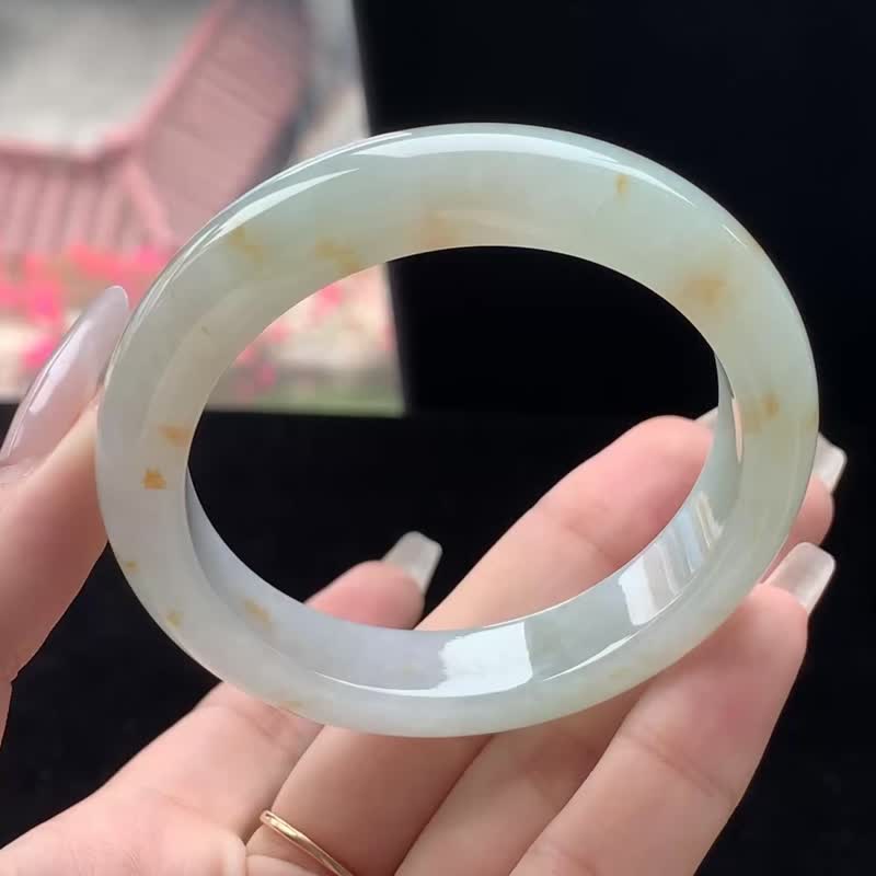 冰種翡翠天然翡翠玉鐲 A玉手鐲 玉鈪 • 冰種桂花翡翠福鐲 - 手鍊/手環 - 玉石 黃色