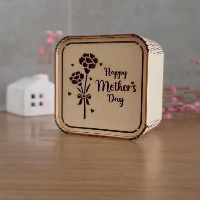 Customized carnation small light box night light small night light birthday gift - โคมไฟ - ไม้ 