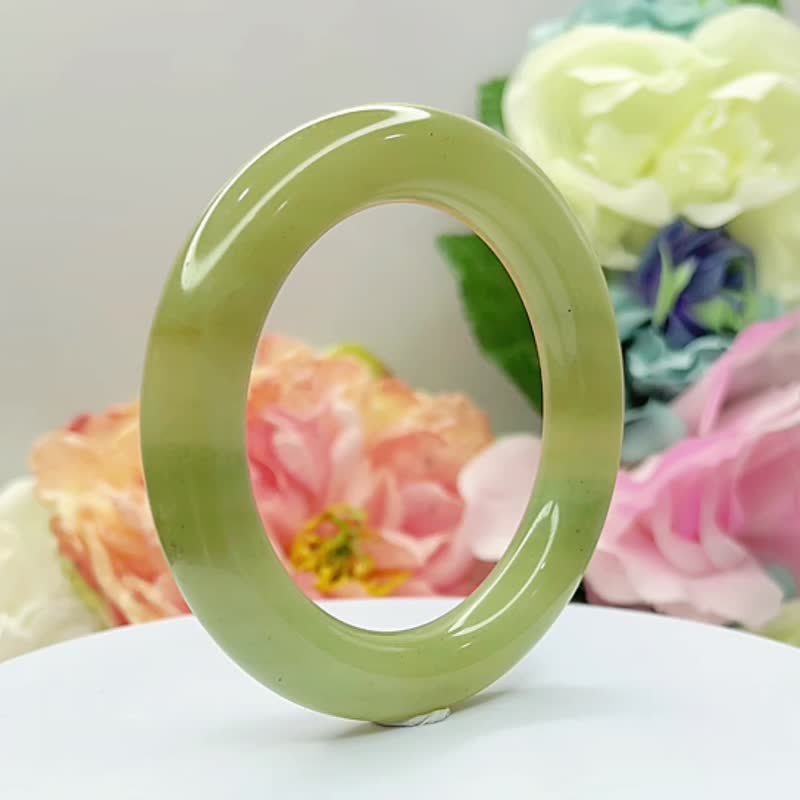 NO.156 Jelly Green Round Bracelet Inner Diameter 55MM Circle Mouth She Tai Cui Jade Bracelet Bracelet Bracelet Round Bar - Bracelets - Jade Green