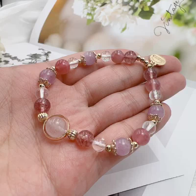 紫鋰輝 | 緋紅瑪瑙 | 草莓晶 | 白水晶 - 手鍊/手環 - 水晶 