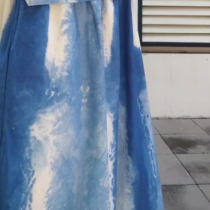 Jinda Pants C - 靛藍色紮染寬褲 - 女長褲 - 棉．麻 藍色