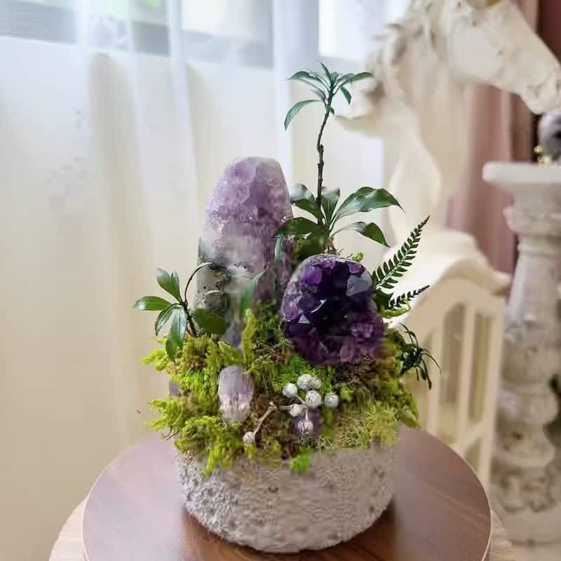 登峰_一山還有一山高_節節高升。紫水晶 永生葉材綠植栽 - 盆栽/植栽 - 水晶 紫色