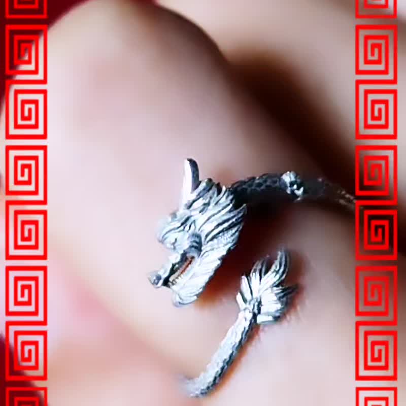 精緻霸氣全立體 騰龍純銀戒指 - 戒指 - 純銀 銀色