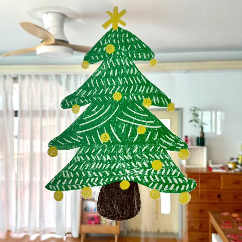 小樹插畫透明玻璃窗貼膜窗花雪人裝飾聖誕節禮物無膠不留痕 - 壁貼/牆壁裝飾 - 塑膠 透明