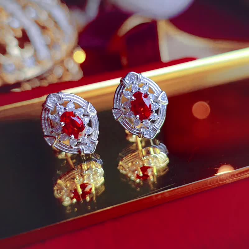 Wealth • Health • Love | Premium Unheated Burmese Pigeon Blood Ruby 1.2 Carat - Sterling Silver Japanese Style Earrings - ต่างหู - เครื่องเพชรพลอย 