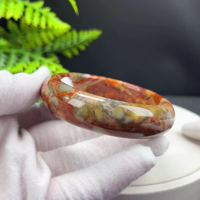 精美 墨西哥瘋狂瑪瑙手镯 57MM 高瓷玉化多彩雲狀錦紋 守護安甯 - 手鍊/手環 - 半寶石 多色