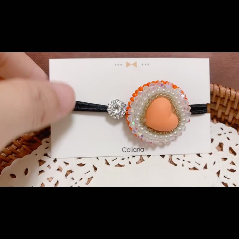 橘子汽水。珠繡髮圈 - 髮夾/髮圈 - 繡線 白色