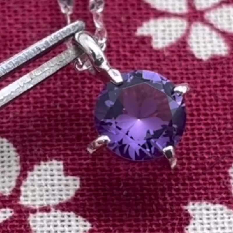 sakura natural stone necklace,amethyst,sterling silver,kimono,free shipping - Necklaces - Sterling Silver Silver