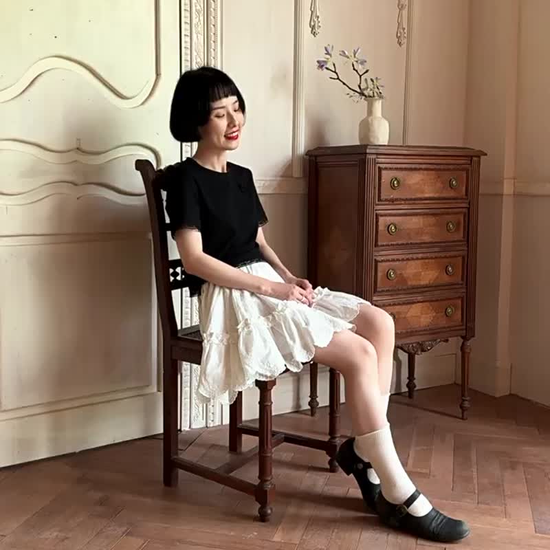 白色鏤空刺繡全棉迷你裙 蓬蓬A字短裙 - 裙子/長裙 - 棉．麻 白色