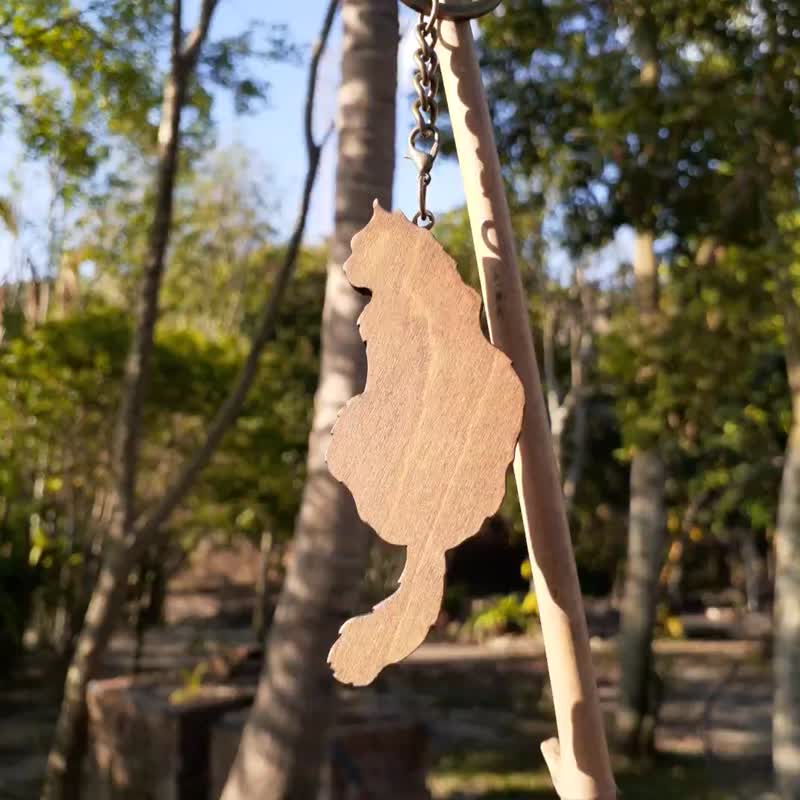 Handmade wooden creative keychain Persian cat B - ที่ห้อยกุญแจ - ไม้ สีนำ้ตาล