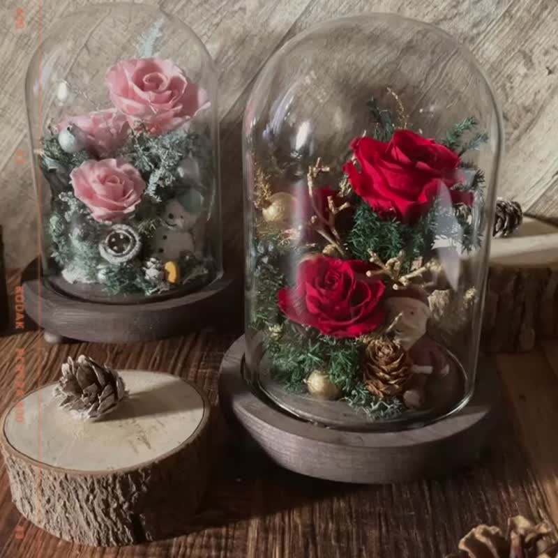 【快速出貨_送禮精選】永生花盅/聖誕禮物/交換禮物/玻璃罩盅 - 乾燥花/永生花 - 植物．花 紅色