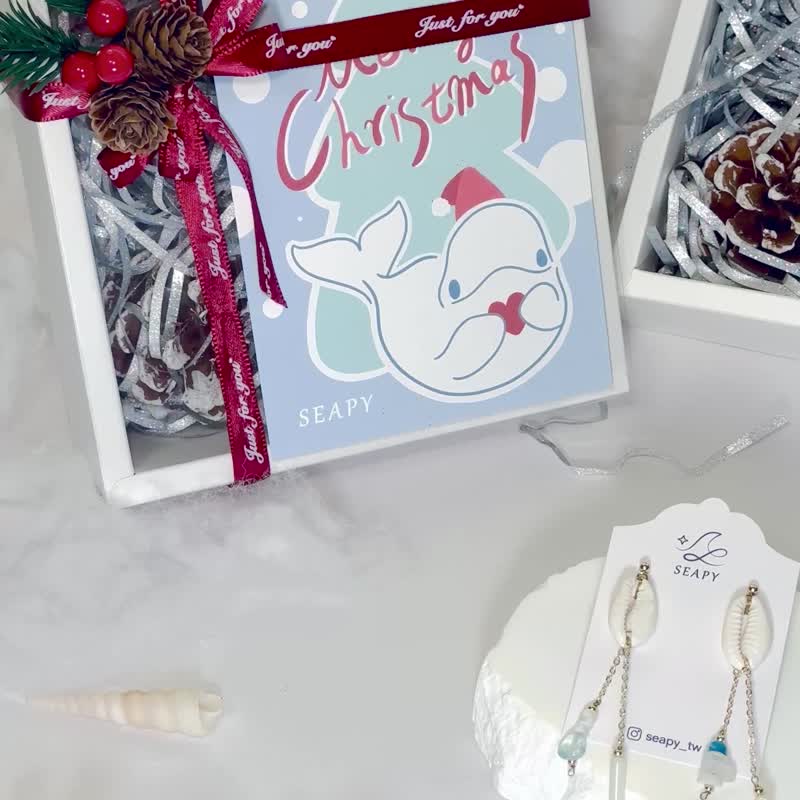 [Christmas Gift Box] Shell Drop Pearl Earrings, Tassel Earrings, Bohemian, Medical Steel, Aquamarine - ต่างหู - ผ้าฝ้าย/ผ้าลินิน ขาว