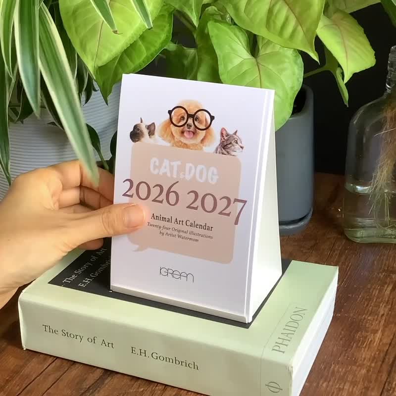 貓狗雙全 2026 2027香港台灣桌曆24個月月曆手繪貓狗插畫聖誕禮物 - 日曆/月曆/年曆 - 紙 紅色