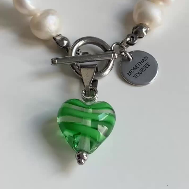Kelly Heart Necklace / Beaded / Freshwater pearls - 項鍊 - 珍珠 白色