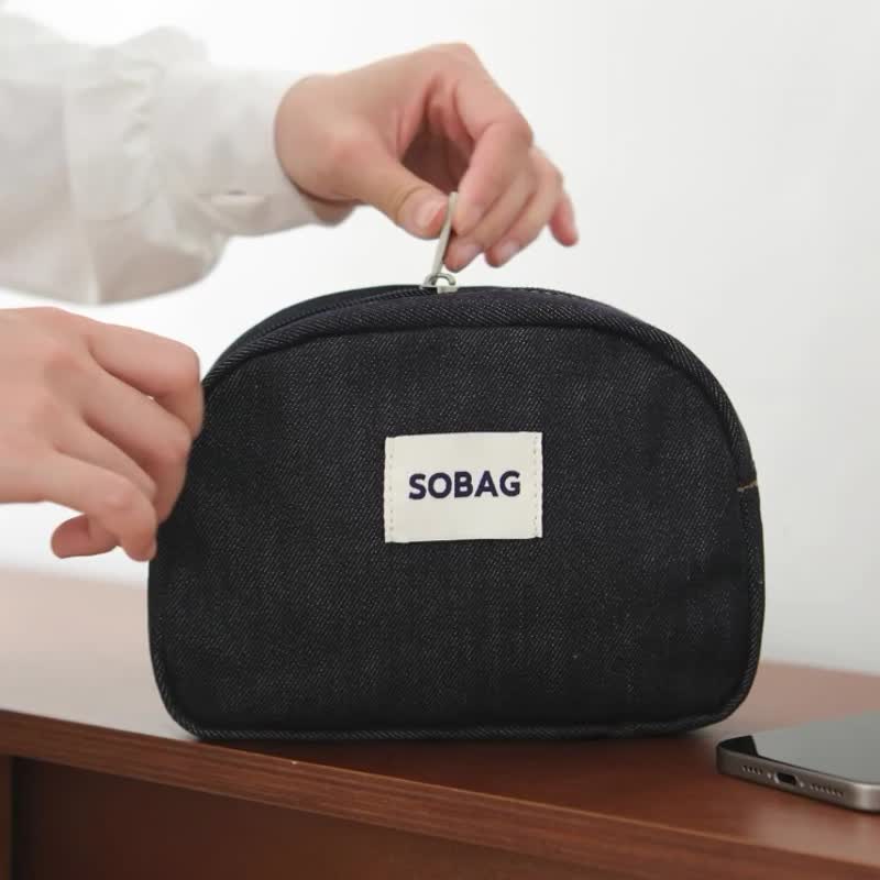 sobag日系文藝大容量收納布包女丹寧牛仔布護理證件包輕便化妝包 - 手拿包 - 其他材質 藍色