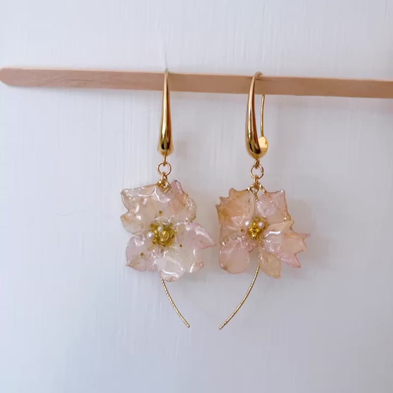 Pink Delphinium Earrings Epoxy Dried Flowers - Earrings & Clip-ons - Plants & Flowers Pink