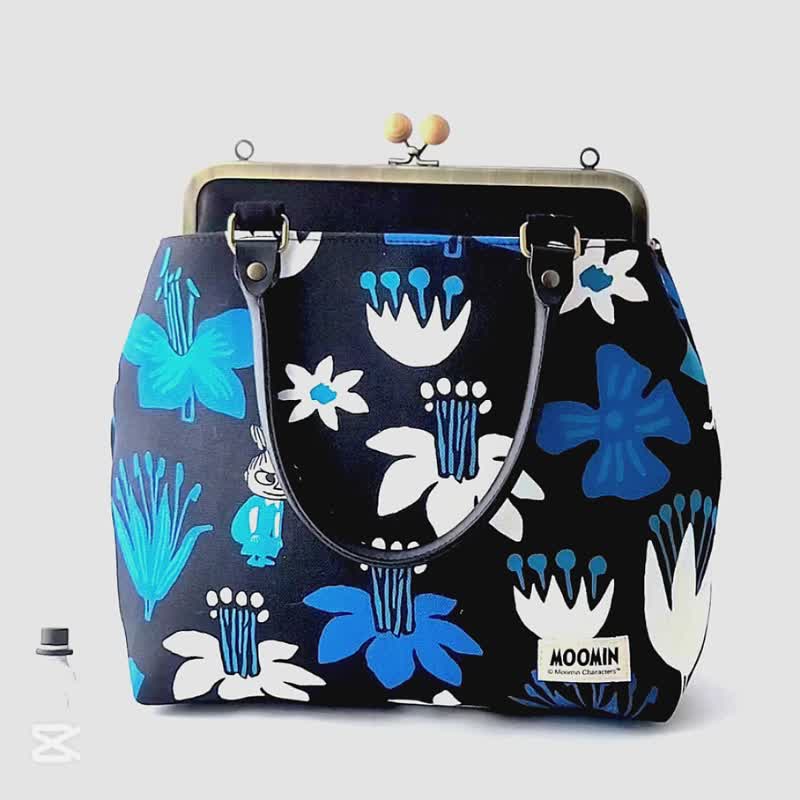 【Pinkoi x Moomin】姆明  塗鴨 3用大口金包 手提包 -黑 台灣製 - 手提包/手提袋 - 棉．麻 黑色