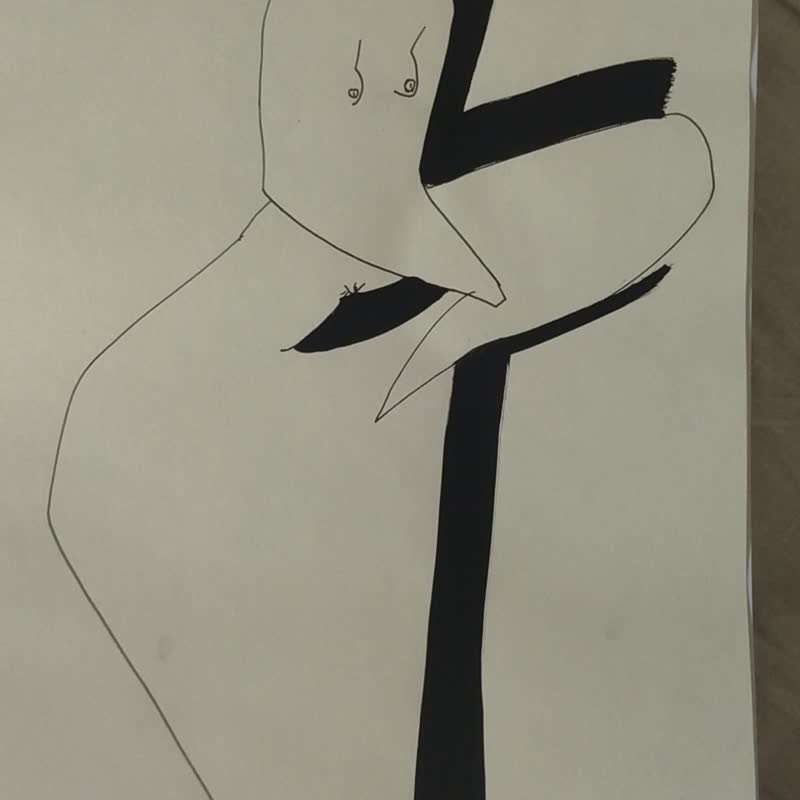 Fast and strange drawing of a nude model - Posters - Paper Black