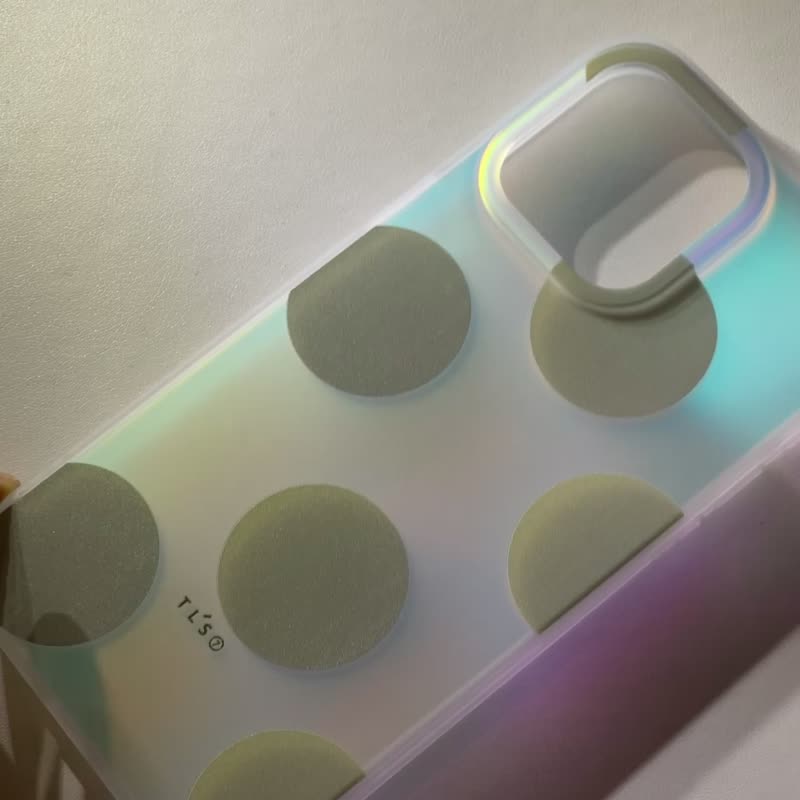 iPhone 16全包漸變幻彩 | 橄欖綠色圓波點圖案|透明防摔軟手機殼 - 手機殼/手機套 - 塑膠 紫色