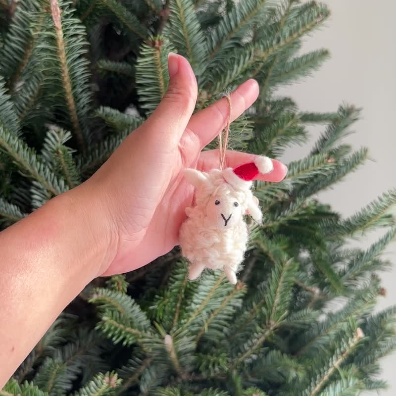 Wool Felt Christmas Ornament - Santa Hat Sheep - Items for Display - Wool 