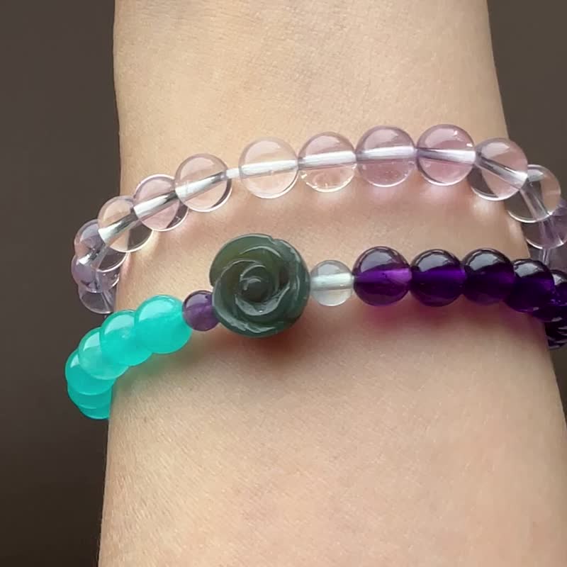 ||Green Rose|| 54 double-circle natural stone Alashan hand beads/amethyst/ Stone fast shipping - สร้อยข้อมือ - คริสตัล หลากหลายสี