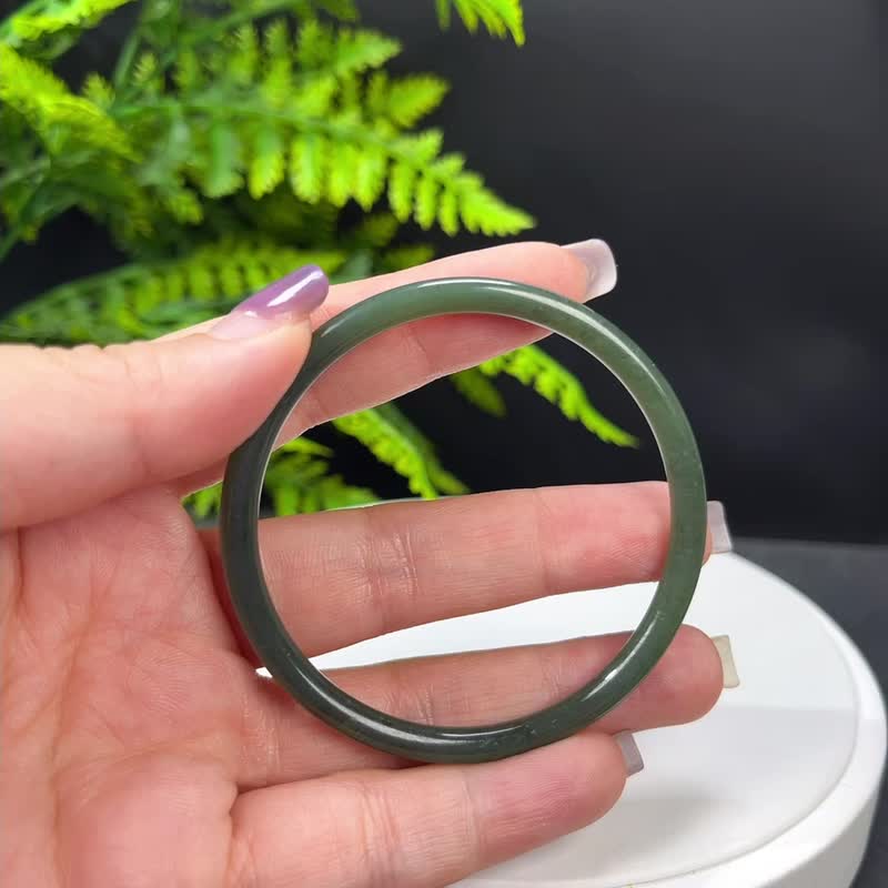 Hotan Jade Bracelet 56MM Taqing Dingdang Dark Green Fine Jade Bracelet Comes with Certificate Delicate, Fine, Smart and Pleasant - Bracelets - Jade 