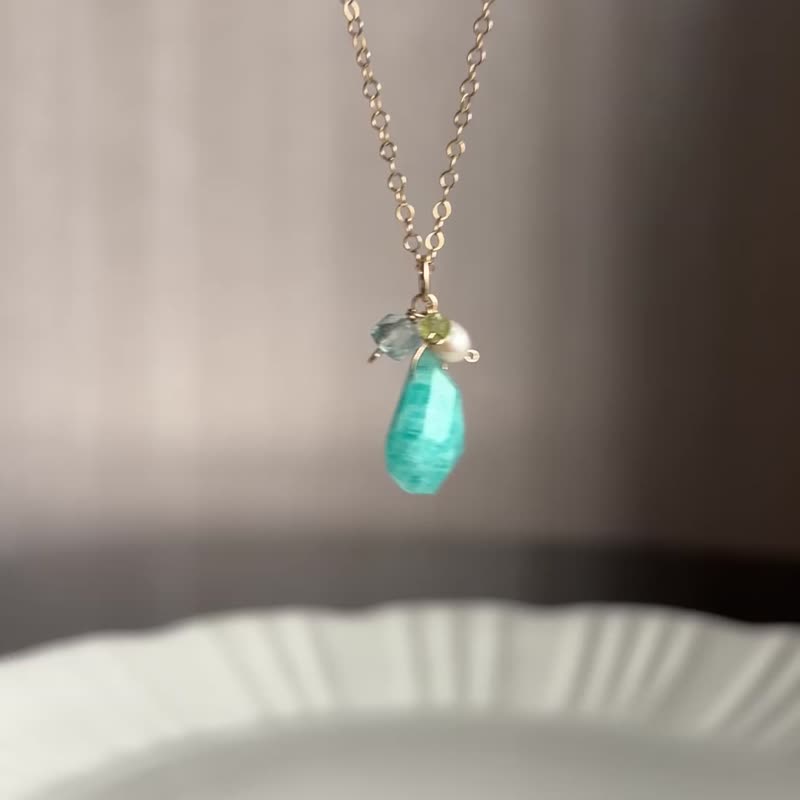 14KGF Amazonite Topaz Peridot necklace - สร้อยคอ - เครื่องเพชรพลอย สีเขียว