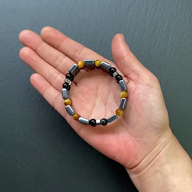 太赫茲 黃虎眼 紅虎眼 黑曜石 金屬光感個性鋼手鍊  客製化手鍊 - 手鍊/手環 - 水晶 多色