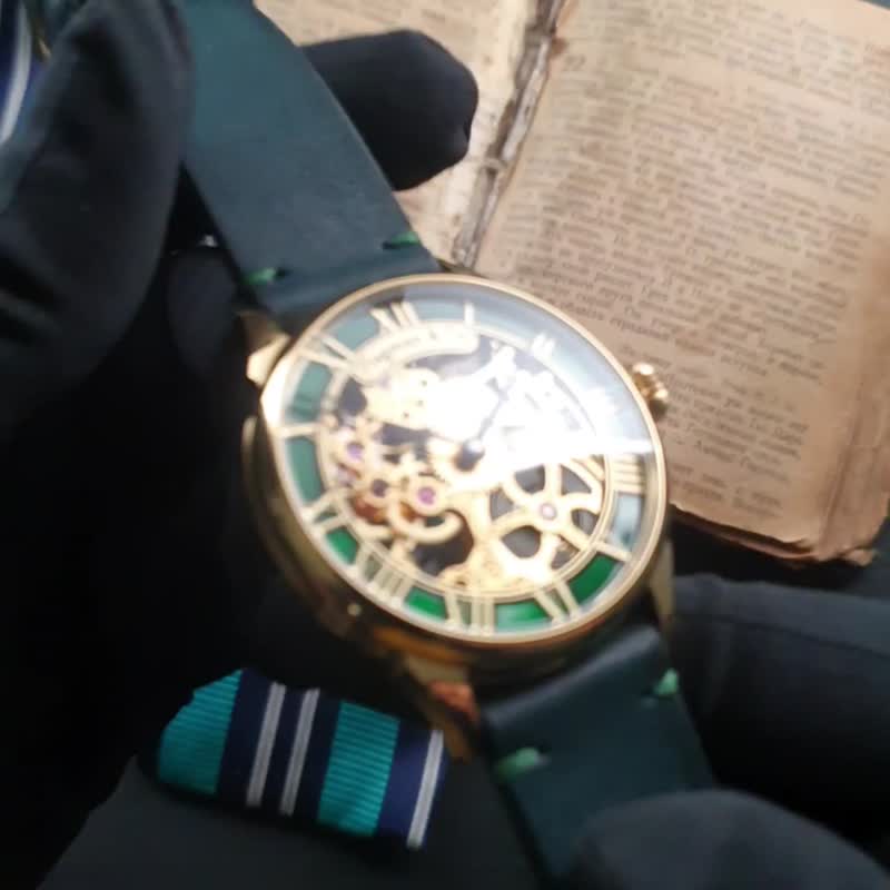 Handmade watch, Skeleton watch, Marriage watch, Flagman watch, Steampunk watch, - Men's & Unisex Watches - Other Materials Multicolor