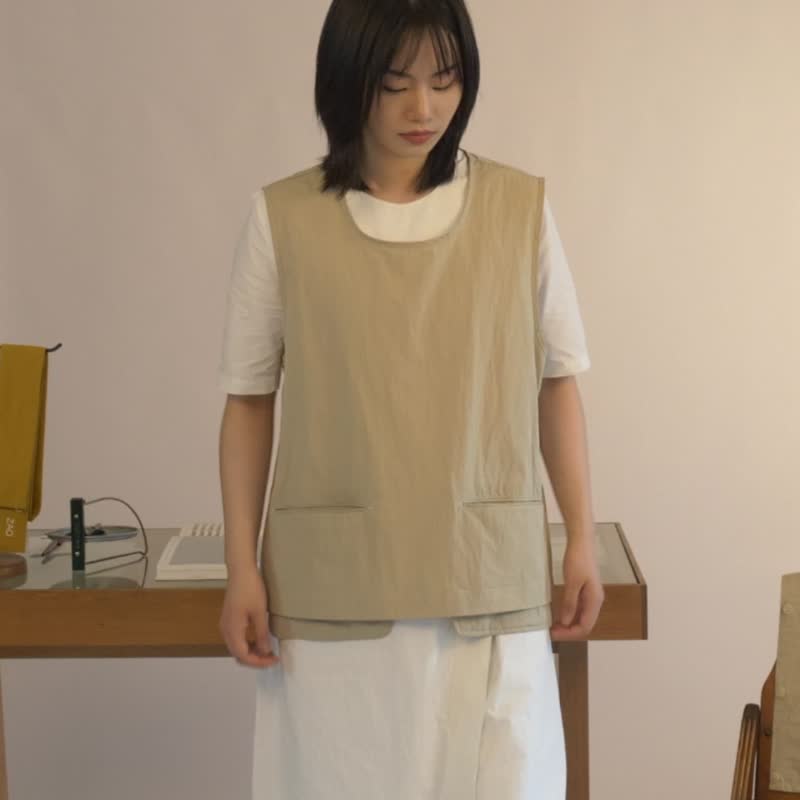 鹿造 LUZAO 2WAYベストエプロン 取り外し可能 調節可能 ミルキーグレー 職人ワークウェア - エプロン - コットン・麻 