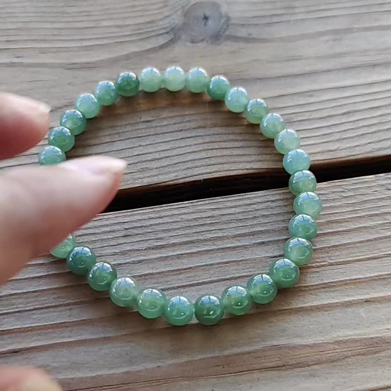 親翠 天然翡翠 冰溫柔芙蓉翠綠珠串手圍15cm - 手鍊/手環 - 玉石 綠色