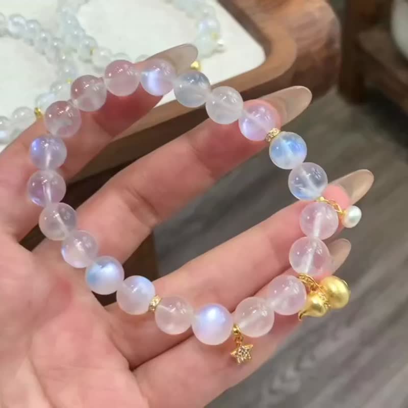 福祿安康原創天然精品藍月光石小燈泡圓珠手鏈大顆粒9mm戀人之石 - 手鍊/手環 - 玉石 