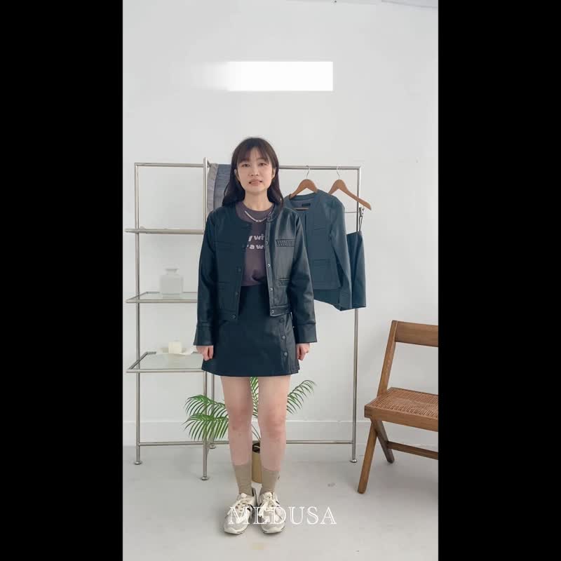 【MEDUSA】肌理壓紋皮短褲裙-2色(M-XL) | 女皮短褲 皮短裙 皮裙 - 裙子/長裙 - 人造皮革 灰色