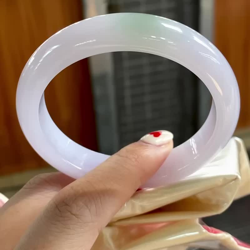 冰種 天然翡翠 緬甸 A玉 玉鐲 • 冰種紫羅蘭翡翠福鐲 - 手鍊/手環 - 玉石 紫色
