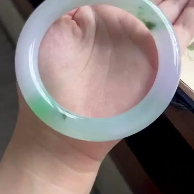 冰種翡翠天然翡翠玉鐲A玉手鐲 玉鈪 • 冰種春帶彩翡翠圓鐲 - 手鍊/手環 - 玉石 紫色