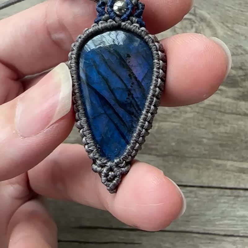 N966 民族風 蠟線編織 拉長石 吊咀 (可調長度) - 項鍊 - 寶石 咖啡色