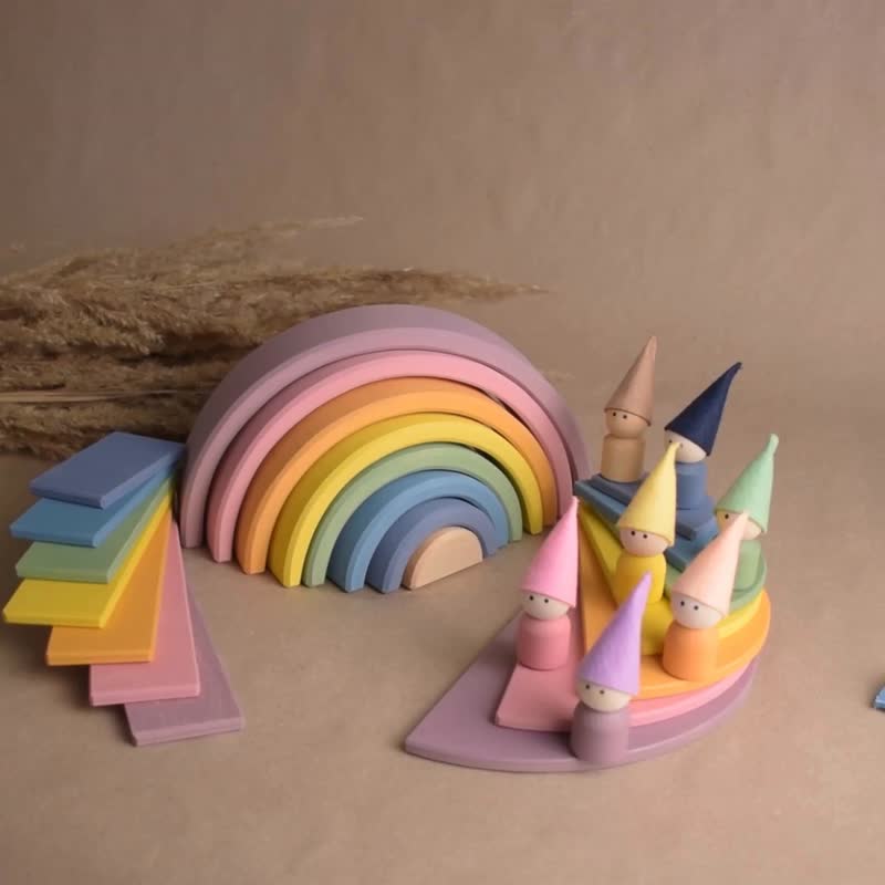 パステルカラーの木製レインボースタッキングおもちゃセット 組み立てキット パーソナライズされたギフト - 知育玩具・ぬいぐるみ - 木製 ピンク