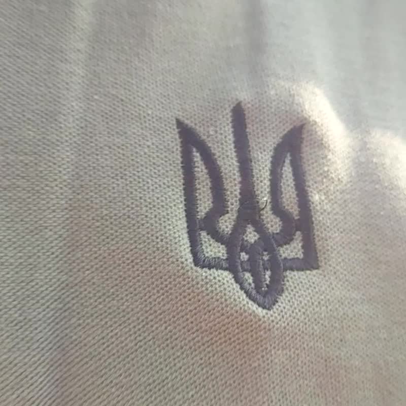 Ukraine Polo Shirt with Embroidered Trident | Made in Ukraine - เสื้อยืดผู้ชาย - ผ้าฝ้าย/ผ้าลินิน สีกากี