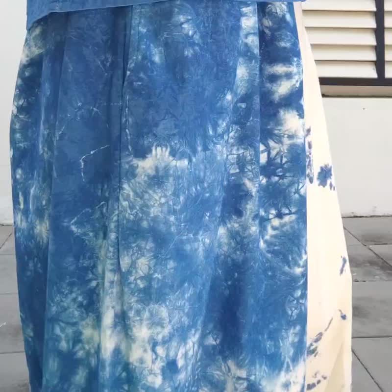 Jinda Pants G - 靛藍色紮染寬褲 - 女長褲 - 棉．麻 藍色
