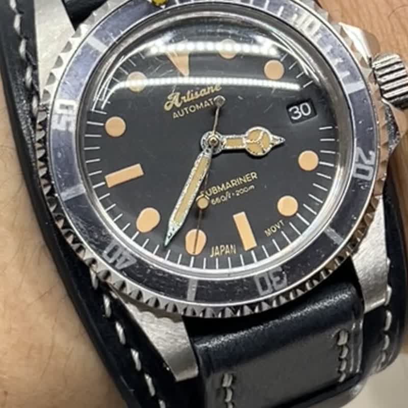 Black Watch Straps, Leather Watch Band, Bund Straps 20mm 19mm, Wrist Watch Band - Watchbands - Genuine Leather Black