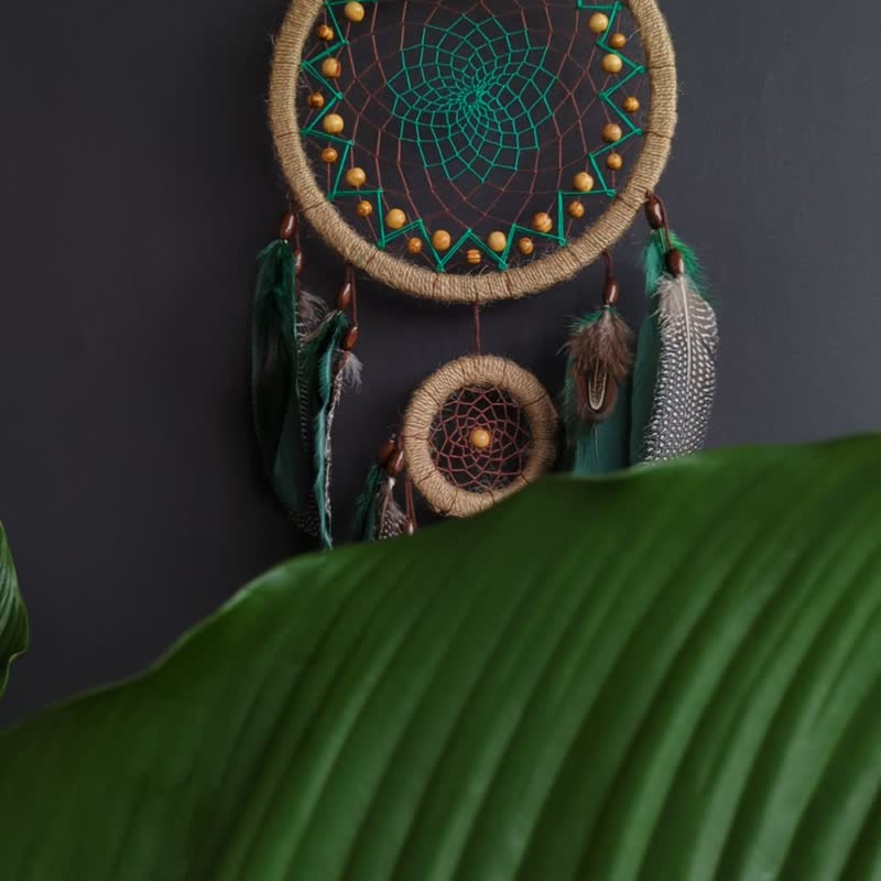 Stylish Handcrafted Beige & Green Dreamcatcher - Wall Décor - Thread Green