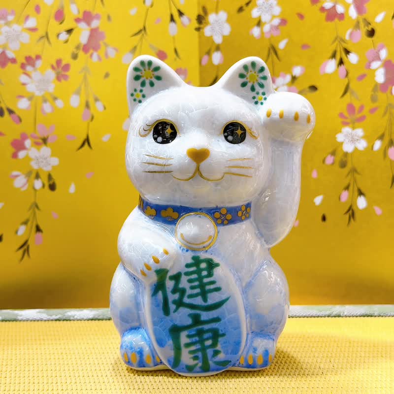 【翠映吉晴】日本清水燒招財貓 | 花結晶 青白 - 健康 左 - 擺飾/家飾品 - 瓷 白色