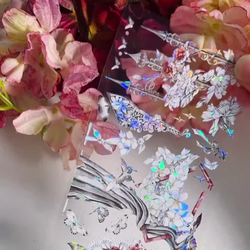 聖約 暗黒之花 PET 紙膠帶 貝殼光 10米卷 巨畫幅 - 紙膠帶/和紙/PET - 其他材質 白色