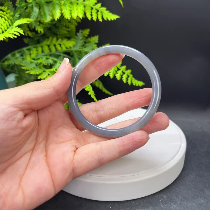 和田玉手鐲 58MM 老料漸變煙紫 細圓條 玉手環 附證書 溫婉雅致 - 手鍊/手環 - 玉石 