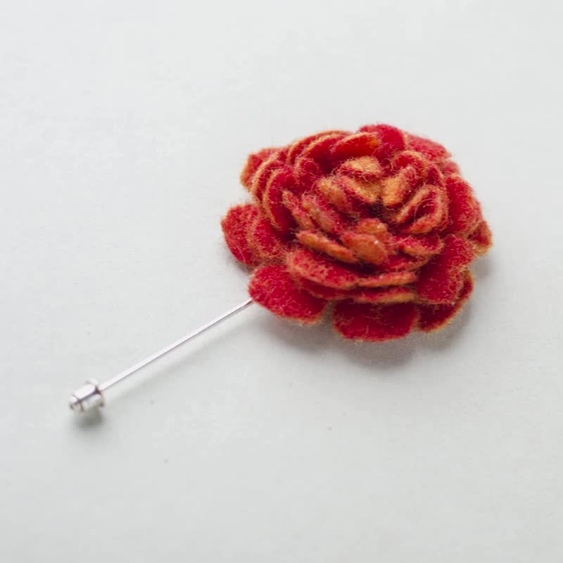 Wool Flower Pin Red Orange Lapel Pin for Suit - Brooches - Wool Orange