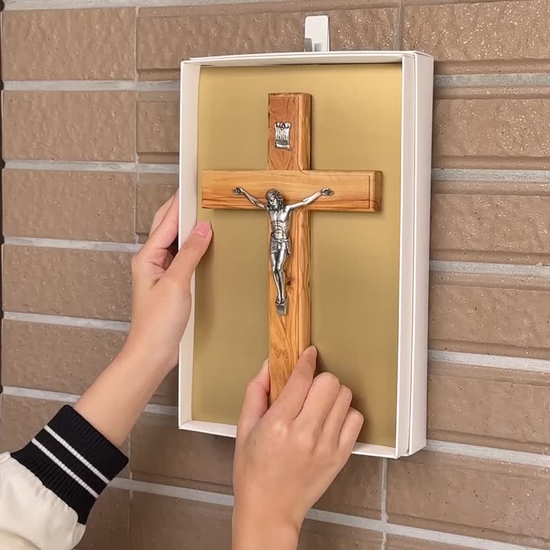 Catholic Wooden Wall Cross with Jesus Crucifix - Wall Décor - Wood Multicolor