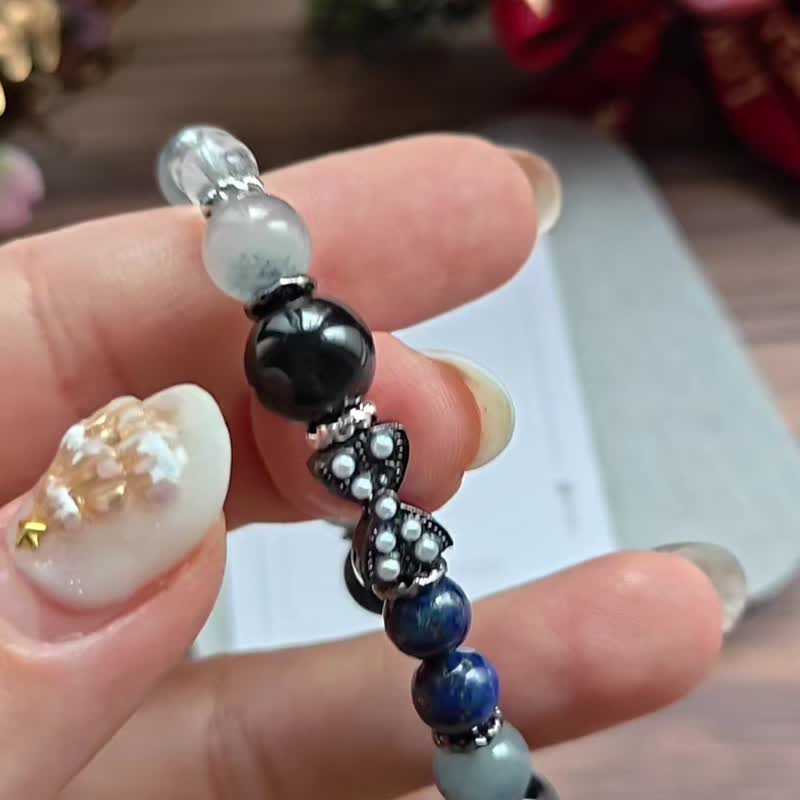 【藍兔毛x青金石x彩曜x白水晶手鏈】喉輪 清晰表達 - 手鍊/手環 - 水晶 藍色